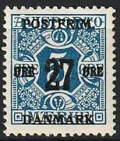FRIMÆRKER DANMARK | 1918 - AFA 86 - 27 øre/5 øre blå provisorier - Postfrisk